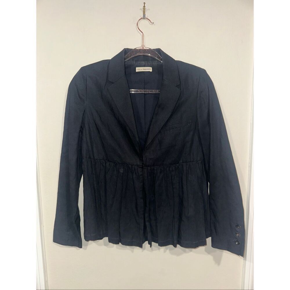 Ulla Johnson Lightweight Black Peplum Blazer Size 2 Tencel Linen Cotton